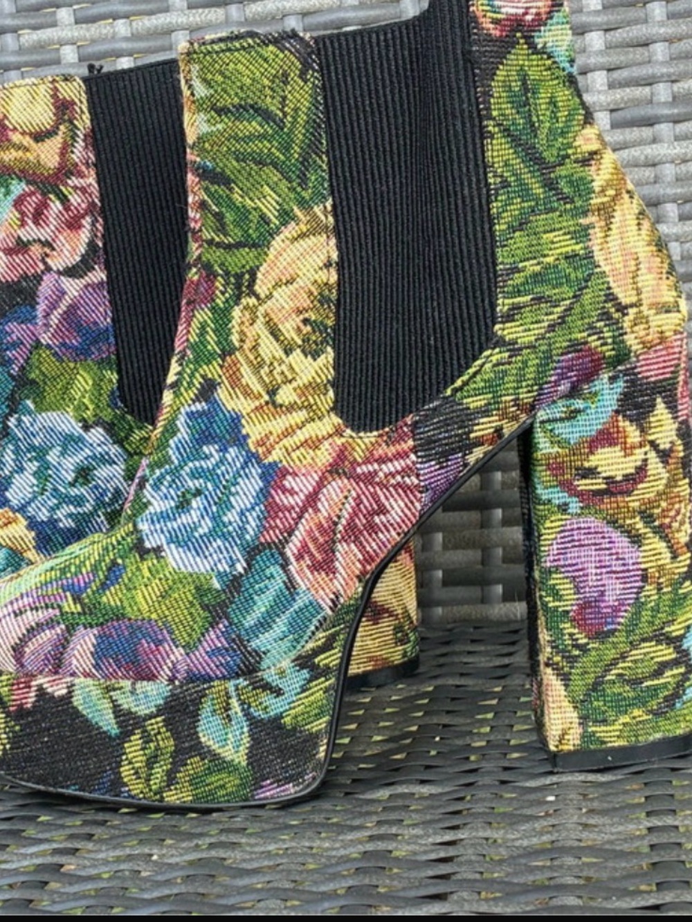 Forever 21 Floral Multicolor Platform Chelsea Booties